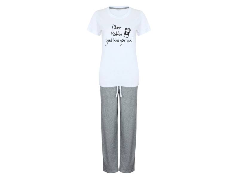 Pyjama Mit Spruch Ohne Kaffee Geht Hier Gar Nix Bedruckter Schlafanzug T-Shirt Und Hose Set Grau Weiß von TachinedasCreative