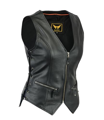 TackField Damen-Motorrad-Lederweste, strapazierfähig, genarbtes Rindsleder, klassischer Biker-Stil, Schwarz, XL TackField Damen-Motorrad-Lederweste, strapazierfähig, genarbtes Rindsleder, klassischer Biker-Stil, Schwarz, XL von TackField