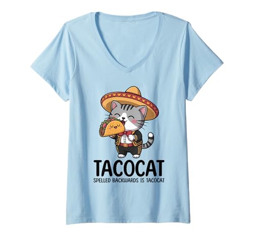 Damen Tacocat Spelled Backwards is Tacocat Cat and Taco Lover T-Shirt mit V-Ausschnitt Damen Tacocat Spelled Backwards is Tacocat Cat and Taco Lover T-Shirt mit V-Ausschnitt von Tacocat Spelled Backwards is Tacocat Cat And Taco
