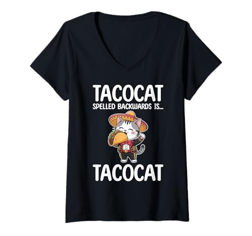 Damen Tacocat Spelled Backwards is Tacocat Cat and Taco Lover T-Shirt mit V-Ausschnitt Damen Tacocat Spelled Backwards is Tacocat Cat and Taco Lover T-Shirt mit V-Ausschnitt von Tacocat Spelled Backwards is Tacocat Cat And Taco