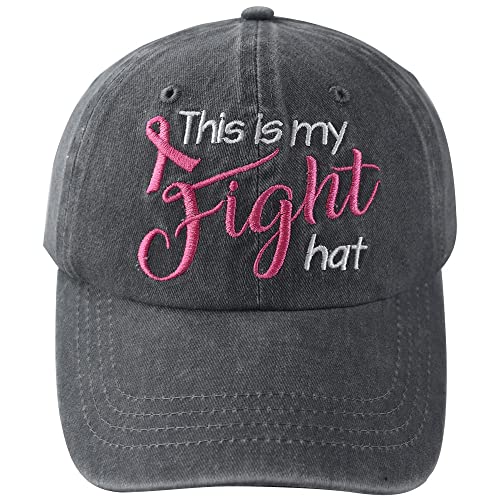 This is My Fight Hut, Distressed Cotton Adjustable Embroidered Pink Ribbon Breast Cancer Baseball Cap, Bestickt Grau, Einheitsgröße von Tacoesha
