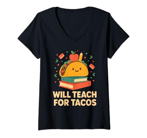 Damen Lustiger Lehrer Taco Tuesday Foodie Klassenzimmer Humor T-Shirt mit V-Ausschnitt Damen Lustiger Lehrer Taco Tuesday Foodie Klassenzimmer Humor T-Shirt mit V-Ausschnitt von Tacos And Teaching Cute Teacher Lunch Break Food