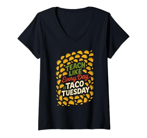 Damen Lustiger Lehrer Taco Tuesday Foodie Klassenzimmer Humor T-Shirt mit V-Ausschnitt Damen Lustiger Lehrer Taco Tuesday Foodie Klassenzimmer Humor T-Shirt mit V-Ausschnitt von Tacos And Teaching Cute Teacher Lunch Break Food