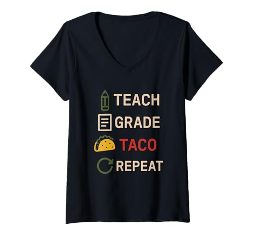Damen Lustiger Lehrer Taco Tuesday Foodie Klassenzimmer Humor T-Shirt mit V-Ausschnitt von Tacos And Teaching Cute Teacher Lunch Break Food