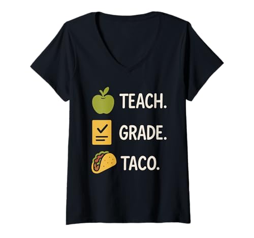 Damen Lustiger Lehrer Taco Tuesday Foodie Klassenzimmer Humor T-Shirt mit V-Ausschnitt Damen Lustiger Lehrer Taco Tuesday Foodie Klassenzimmer Humor T-Shirt mit V-Ausschnitt von Tacos And Teaching Cute Teacher Lunch Break Food
