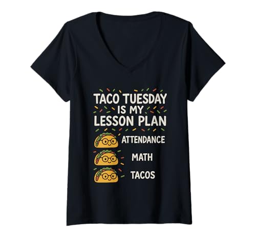 Damen Lustiger Lehrer Taco Tuesday Foodie Klassenzimmer Humor T-Shirt mit V-Ausschnitt Damen Lustiger Lehrer Taco Tuesday Foodie Klassenzimmer Humor T-Shirt mit V-Ausschnitt von Tacos And Teaching Cute Teacher Lunch Break Food