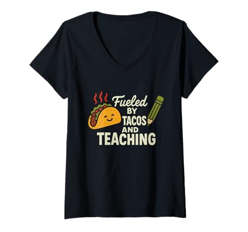 Damen Lustiger Lehrer Taco Tuesday Foodie Klassenzimmer Humor T-Shirt mit V-Ausschnitt Damen Lustiger Lehrer Taco Tuesday Foodie Klassenzimmer Humor T-Shirt mit V-Ausschnitt von Tacos And Teaching Cute Teacher Lunch Break Food