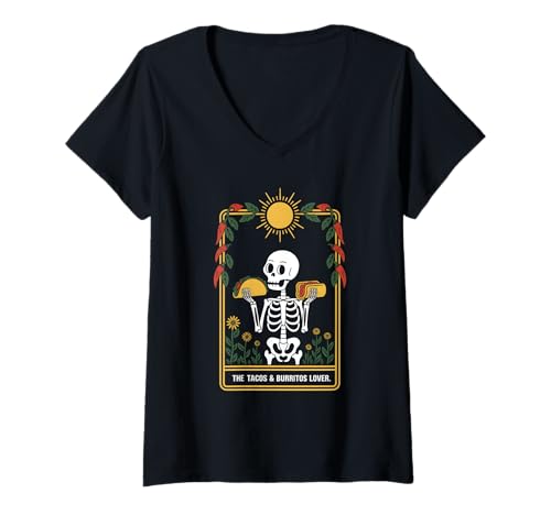 Damen Der Liebhaber von Tacos und Burritos T-Shirt mit V-Ausschnitt Damen Der Liebhaber von Tacos und Burritos T-Shirt mit V-Ausschnitt von Tacos Tarot Sceleton