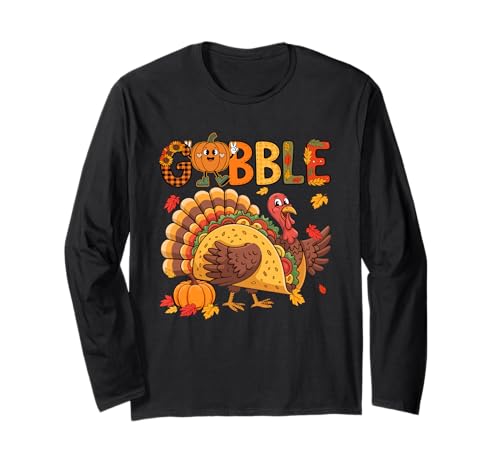 Gobble Thanksgiving Turkey As Taco Matching Food Lover Kids Langarmshirt von Tacos Thanksgiving Costume