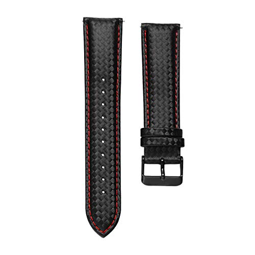 20mm 22mm Schnellspanner Black Carbon-Faser-Leder-Uhrenarmband Band Ersatzband rot,22mm von Tactfulw