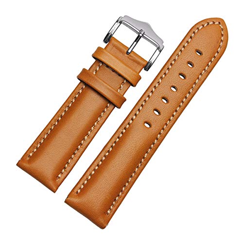 Echtes Leder-Armband-handgemachtes Armband 18mm 20mm 22mm Uhrenarmband-Handgelenk-Uhrenarmband Orange,22mm von Tactfulw