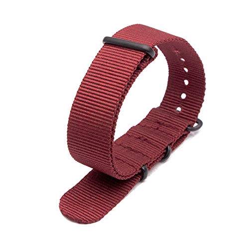 Nylon Armband NATO-Armbanduhr-Bügel 18mm/20mm/22mm/24mm gestreifte Regenbogen-Leinwand-Ersatz-Uhrenarmband, Weinrot, 24mm von Tactfulw