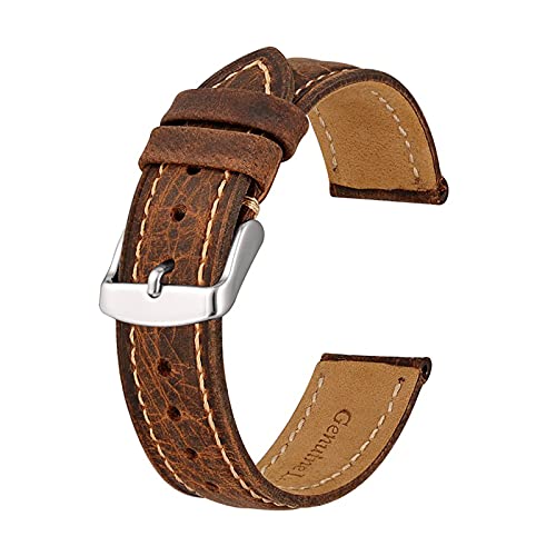 Tactfulw 14mm -24mm Uhrenarmband, Retro- Lederband Ersatz-Armband für Männer Frauen poliert Buckle, 15mm von Tactfulw