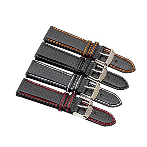 Tactfulw 18mm/20mm/21mm/22mm/23mm Stitching Carbon Fiber Mens-Schwarz-echtes Leder mit Silber-Haken Armband, 22mm von Tactfulw