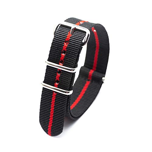 Weiches Breathable Nylon-Bügel-Uhr Ersatzriemen 18mm/20mm/22mm/24mm schwarz + rot Sport Armband, 22mm von Tactfulw