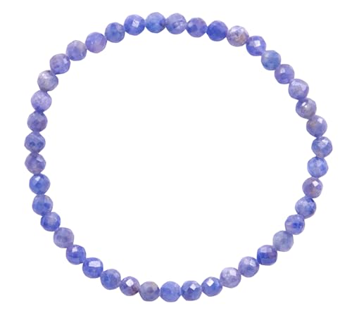 Taddart Minerals – Blau Graues Armband aus dem natürlichen Edelstein Saphir mit facettierten 4 mm Kugeln auf elastischem Nylonfaden aufgezogen – handgefertigt von Taddart Minerals