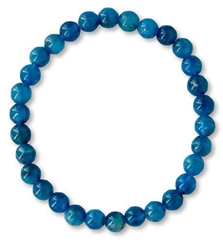 Taddart Minerals - Blaues Armband aus dem natürlichen Edelstein Apatit mit 6 mm Kugeln auf elastischem Nylonfaden aufgezogen - handgefertigt von Taddart Minerals