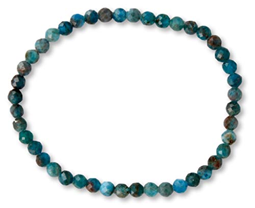 Taddart Minerals – Blaues Armband aus dem natürlichen Edelstein Apatit mit facettierten 4 mm Kugeln auf elastischem Nylonfaden aufgezogen - handgefertigt von Taddart Minerals