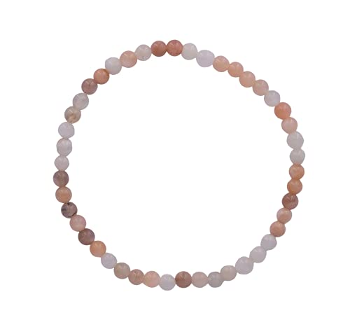 Taddart Minerals – Braun Beiges Armband aus dem natürlichen Edelstein Mondstein mit 4 mm Kugeln auf elastischem Nylonfaden aufgezogen – handgefertigt von Taddart Minerals