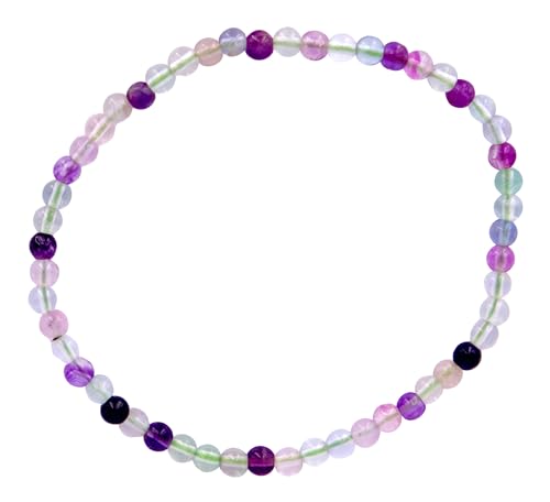 Taddart Minerals – Buntes Armband aus dem natürlichen Edelstein Fluorit mit 4 mm Kugeln auf elastischem Nylonfaden aufgezogen – handgefertigt von Taddart Minerals