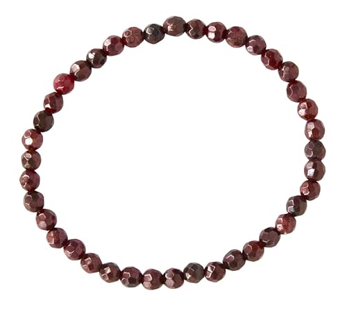 Taddart Minerals - Dunkelrot Braunes Armband aus dem natürlichen Edelstein Granat mit facettierten 4 mm Kugeln auf elastischem Nylonfaden aufgezogen - handgefertigt von Taddart Minerals
