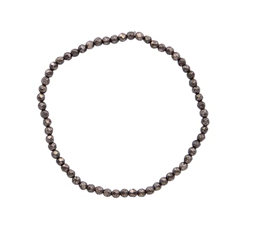 Taddart Minerals – Goldfarbenes Armband aus dem natürlichen Edelstein Pyrit mit facettierten 3 mm Kugeln auf elastischem Nylonfaden aufgezogen – handgefertigt von Taddart Minerals