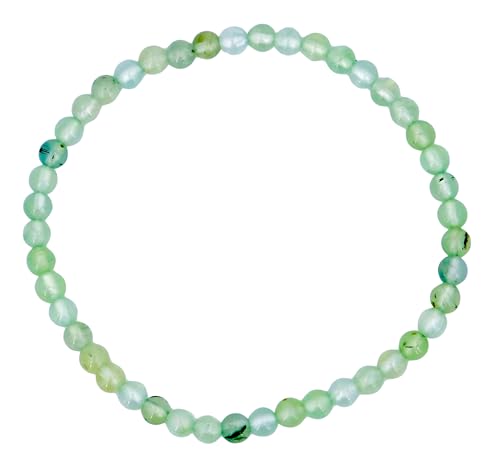 Taddart Minerals – Grünes Armband aus dem natürlichen Edelstein Prehnit mit 4 mm Kugeln auf elastischem Nylonfaden aufgezogen – handgefertigt von Taddart Minerals