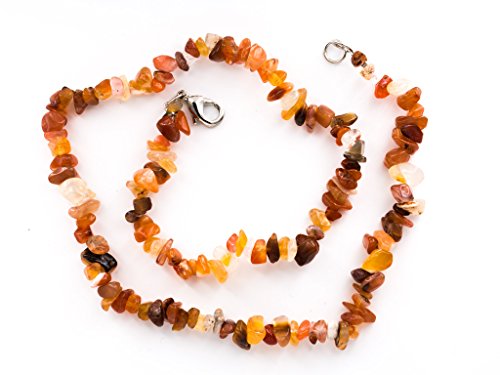 Taddart Minerals - Orange weiße Splitter Halskette aus dem natürlichen Edelstein Karneol mit 45 cm Länge - handgefertigt von Taddart Minerals