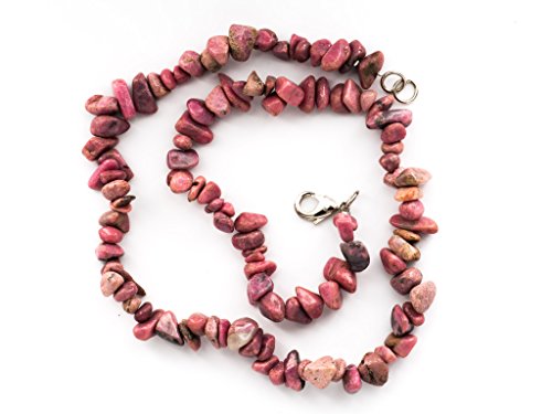 Taddart Minerals - Rosa schwarze Splitter Halskette aus dem natürlichen Edelstein Rhodonit mit 45 cm Länge - handgefertigt von Taddart Minerals