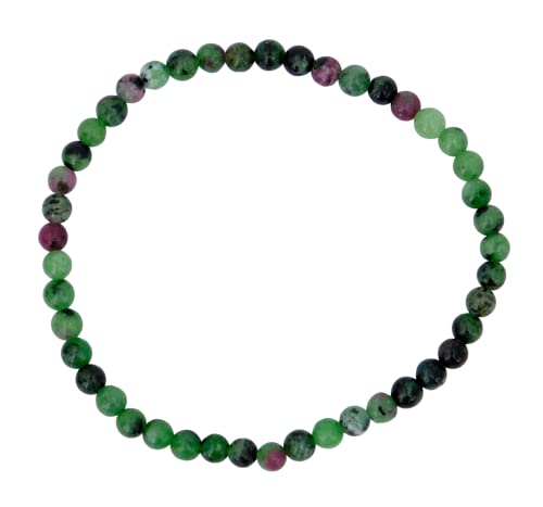 Taddart Minerals – Rot Grünes Armband aus dem natürlichen Edelstein Rubin-Zoisit mit 4 mm Kugeln auf elastischem Nylonfaden aufgezogen – handgefertigt von Taddart Minerals