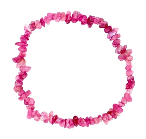 Taddart Minerals – Rotes Splitter Armband aus dem natürlichen Edelstein Turmalin Rubellit auf elastischem Nylonfaden aufgezogen - handgefertigt von Taddart Minerals