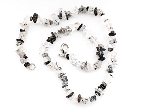 Taddart Minerals - Schwarz Weiße Splitter Halskette aus dem natürlichen Edelstein Turmalinquarz mit 45 cm Länge - handgefertigt von Taddart Minerals