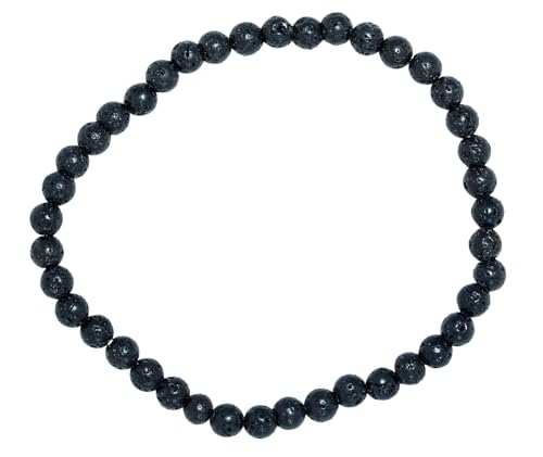 Taddart Minerals – Schwarzes Armband aus dem natürlichen Edelstein Lava mit 4 mm Kugeln auf elastischem Nylonfaden aufgezogen – handgefertigt von Taddart Minerals