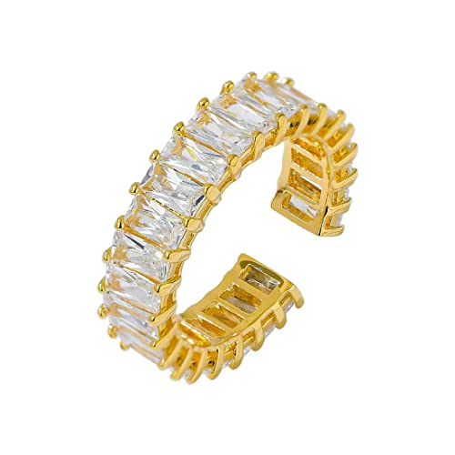 Tadipri 1 Stück Stein Ring mit Zirkonia Kristallen, Offene Ringe eingestellt Eternity Rechteck Damen Gold Stein Ring, Gold Schmuck Girl Ring Eignet Sich für Geburtstagsgeschenk von Tadipri