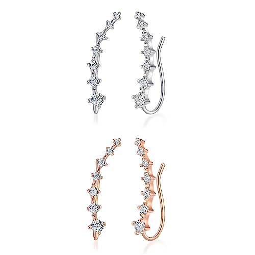 Tadipri 2 Paras Bling Ohrklemmen Weiß Zirkonia Kristall Ear Cuff Ohrstecker Ohrringe Dangly Ohrhänger Hängend Ohrringe Hypoallergen（Gold、Silber） von Tadipri