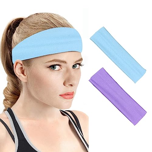 Tadipri 2 Stück Yoga Stirnbänder Dehnbar Baumwolle Kopfband Haarband Sport Laufen Gymnastik Für Damen Oder Herren Sport Yoga Gesichtsreinigung Fitness Radfahren (Blau Und Lila) von Tadipri