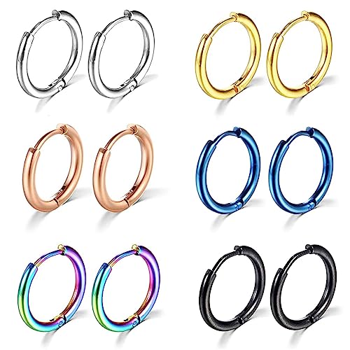 Tadipri 6 Paares 2.5 * 8Mm Ring Unisex Creolen Hypoallergene Nasenringe Hinged Segment Seamless(Silber、Schwarz、Farbe、Gold、Roségold、Blau Jeweils Zwei) von Tadipri