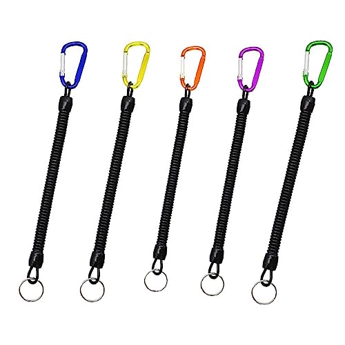 Tadipri Karabiner Kinder 5 Stück Spiralkabel Angeln Lanyard Spiral Schlüsselanhänger Mit Karabiner Sicherungsseil Mit Karabiner Haushalt Boot Angeln Outdoor Stretchy Schlüsselkette(Schwarz/Blau/Grün/L von Tadipri