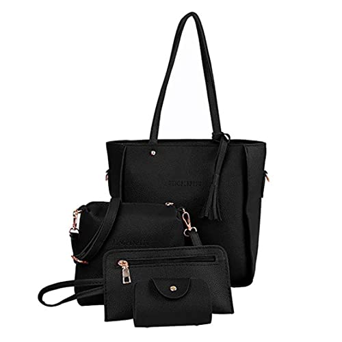 1Set 4 in 1 Frauen Bag Set weiche PU Leder Griff Taschen Set Einkaufstasche Umhängetaschen Crossbody Bags Wallet Cards Hold Perfekt für den täglichen Gebrauch (schwarz), Handtasche Umhängetasche von Tadoiooy
