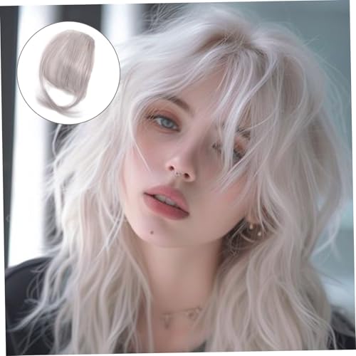 Clip in Pony for Women 9.8 Natürlicher Clip auf Pony Silber graue Luftschlitzhaarclip mit unsichtbarem Netz atmungsaktiven, schlaubaren, schneidbaren Waschbemerchen gefälschten Knalls von Tadoiooy