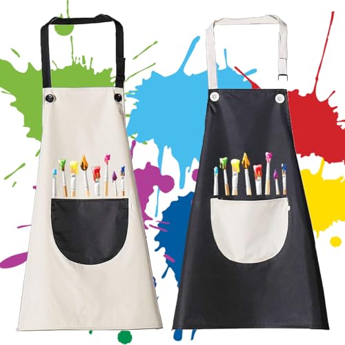 Tadpolez 2 Pcs Kinder Schürzen Set Mit Taschen,Malschürze Kinder Verstellbare Kochschürze Jungen Mädchen Verstellbare Kleinkind Kochschürze Für Basteln Malen Backen Kochen (Schwarz, Grau 7-13 Jahre) von Tadpolez