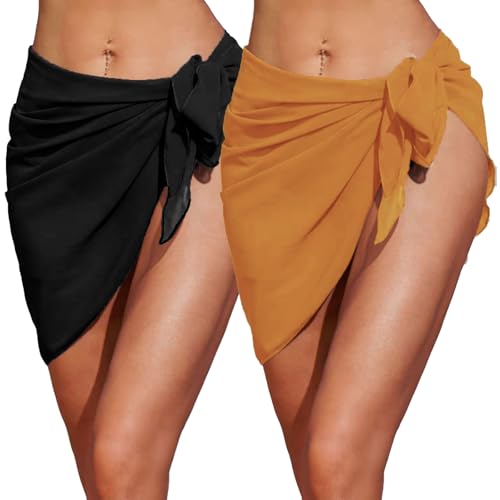 Tadpolez 2 Stück Damen Strand Wrap Sarong,Wickelrock Beach Strandtuch,Strandrock Damen,Bikini Cover Up Tücher Für Badeanzug,Vertuschung Chiffon Badeanzug,Schwarz + Khaki von Tadpolez