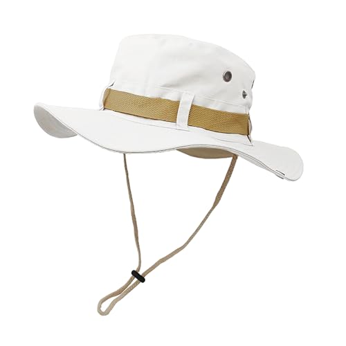 Taeku Buschhut, Herren Damen Mesh Bucket Boonie Hat Breite Krempe Sonnenhut mit Kinnband Fischermütze Outdoor Angelhut (Weiß) von Taeku