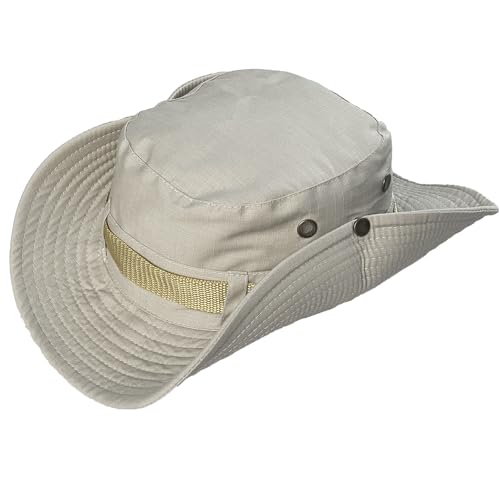 Taeku Buschhut, Herren Damen Mesh Bucket Boonie Hat Breite Krempe Sonnenhut mit Kinnband Fischermütze Outdoor Angelhut (Beige) von Taeku