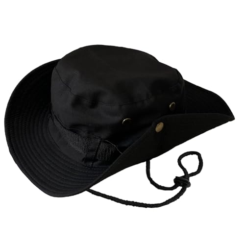 Taeku Buschhut, Herren Damen Mesh Bucket Boonie Hat Breite Krempe Sonnenhut mit Kinnband Fischermütze Outdoor Angelhut (Schwarz) von Taeku