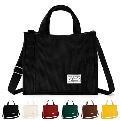 Taeku Cord Tasche, Damen Groß Handtasche Lässig Umhängetasche mit Reißverschluss Mode Schultertasche Shopper Henkeltasche (Schwarz) von Taeku