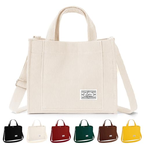 Taeku Cord Tasche, Damen Groß Handtasche Lässig Umhängetasche mit Reißverschluss Mode Schultertasche Shopper Henkeltasche (Beige) von Taeku
