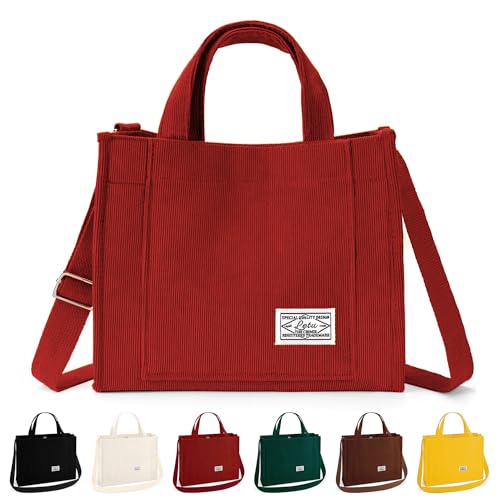 Taeku Cord Tasche, Damen Groß Handtasche Lässig Umhängetasche mit Reißverschluss Mode Schultertasche Shopper Henkeltasche für (Rot) von Taeku