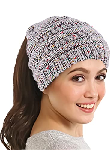 Taeku Mütze Damen Winter Strickmütze Grobstrick Häkelmütze Warme Ponytail Slouch Beanie Mütze (Grau) von Taeku