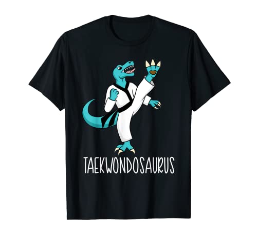Dino Taekwondosaurus mit schwarzem Gürtel für Jungen T-Shirt von Taekwondo Black Belt Gifts